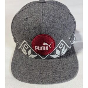 Puma Hat Mens One Size Wool Blend Snapback Cap Gray Red Patch Geometric Printed